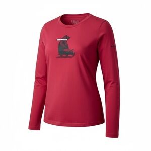 Columbia Graphic Cotton T-Shirt Long Sleeve Woman’s X Large Bear On Sled